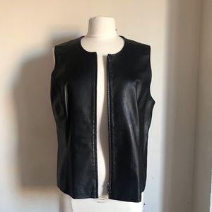 Black Soft Leather Motorcycle Biker Vest